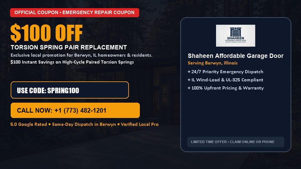 Shaheen Affordable Garage Door $100 OFF Dual Torsion Spring Replacement in Berwyn, IL