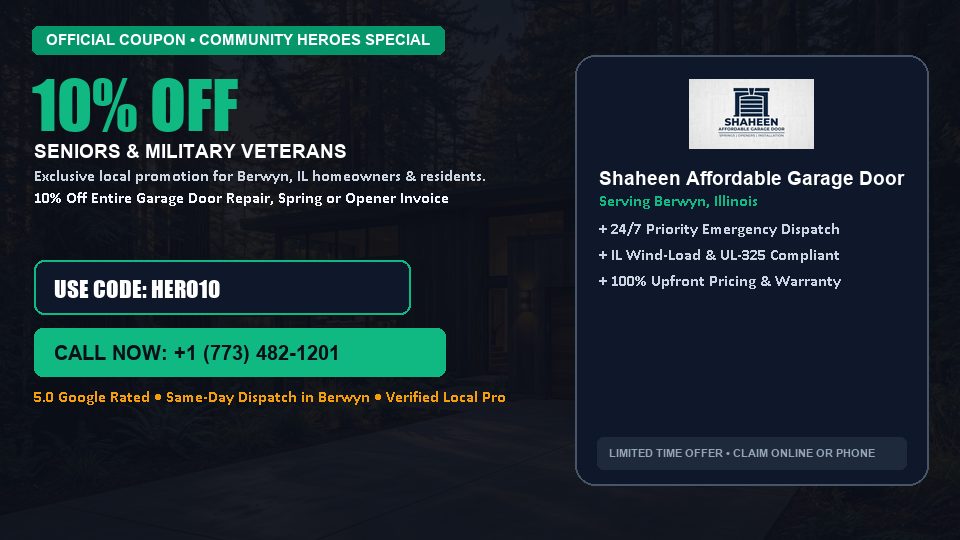 Shaheen Affordable Garage Door 10% OFF Seniors & Military Veterans in Berwyn, IL